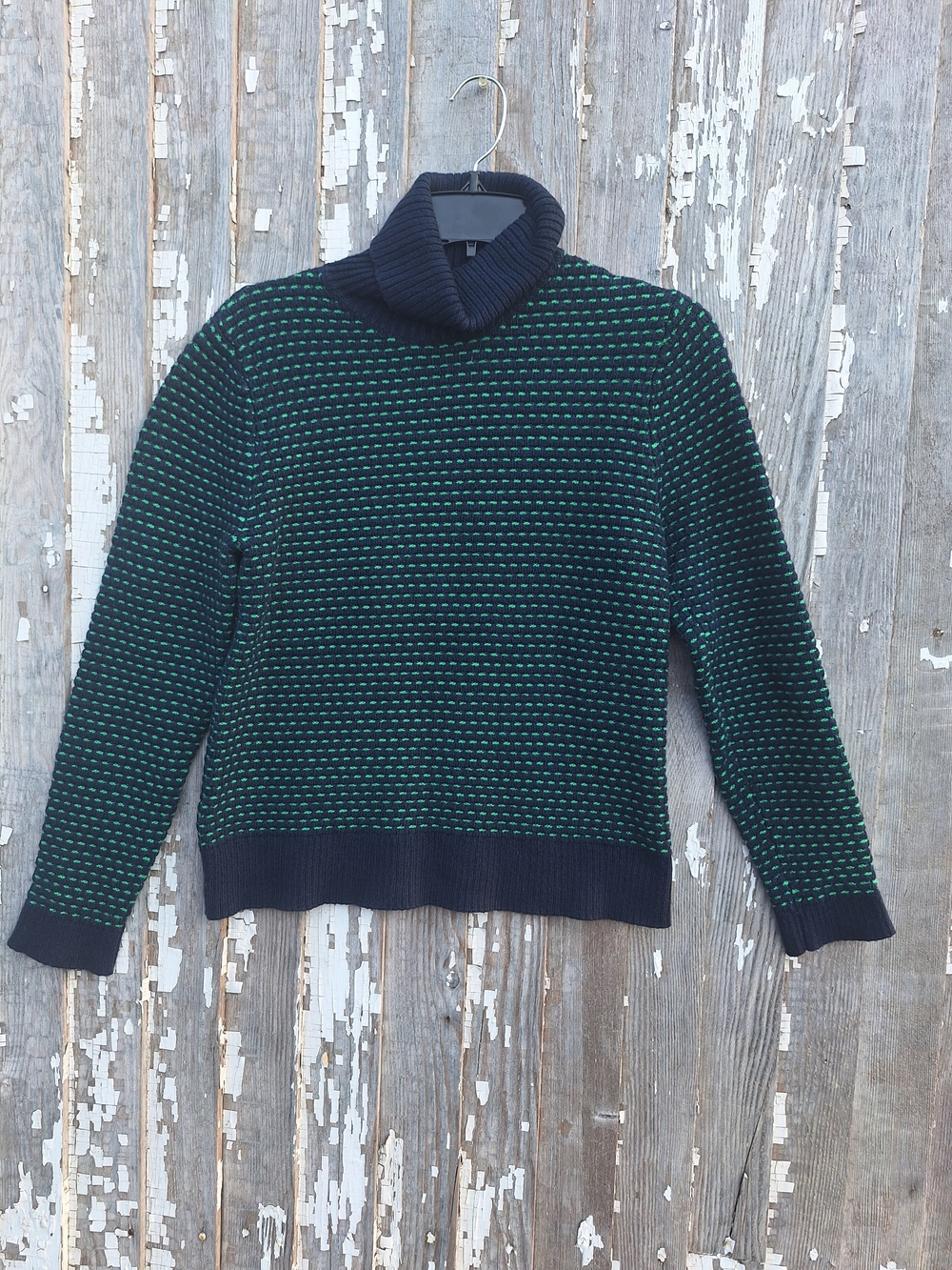 J. Crew Factory Navy and Green Textured Turtleneck Sweater Size Medium
